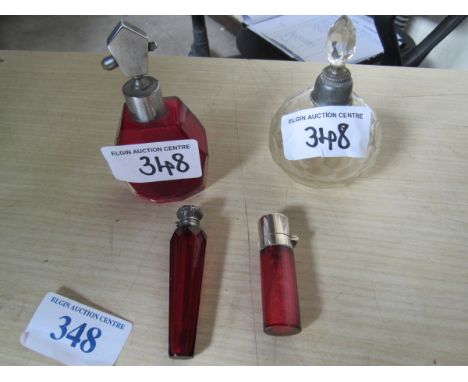  Sale Item:    3 CRANBERRY & 1 GLASS SCENT BOTTLES (AF)  Vat Status:   No Vat   Buyers Premium:  This lot is subject to a Buy