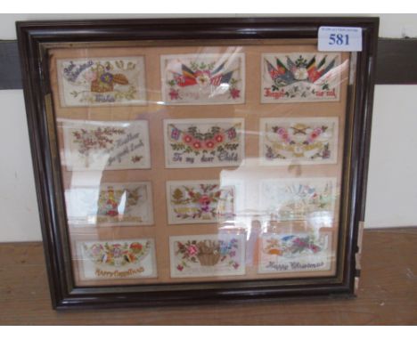  Sale Item:    FRAMED EMBROIDERED WAR TIME POST CARDS (AF)  Vat Status:   No Vat   Buyers Premium:  This lot is subject to a 