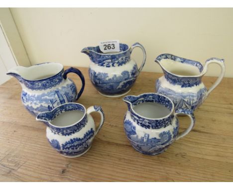  Sale Item:    5 BLUE & WHITE JUGS WEDGEWOOD & SPODE (AF)  Vat Status:   No Vat   Buyers Premium:  This lot is subject to a B