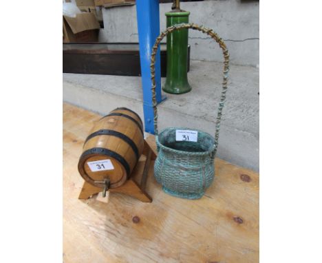  Sale Item:    WOODEN BARREL & METAL BASKET   Vat Status:   No Vat   Buyers Premium:  This lot is subject to a Buyers Premium