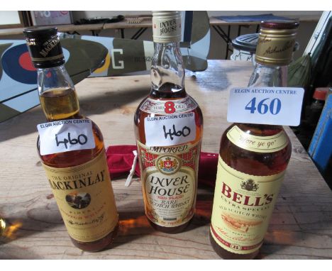  Sale Item:    3 BOTTLES WHISKY MACKINLAY BELLS 8YR & INVERHOUSE 8 YRS  Vat Status:   No Vat   Buyers Premium:  This lot is s