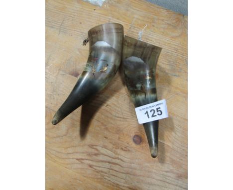  Sale Item:    2 DECORATED HORNS   Vat Status:   No Vat   Buyers Premium:  This lot is subject to a Buyers Premium of 15% + V