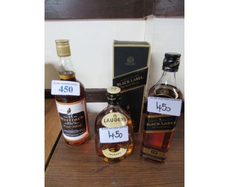  Sale Item:    3 BOTTLES WHISKY MORTLACH 15YR LAUDERS FINEST & BLACK LABEL 12Y  Vat Status:   No Vat   Buyers Premium:  This 