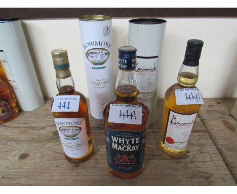  Sale Item:    3 BOTTLES WHISKY BENROMACH MALT BOWMORE LEGEND & WHYTE & MACKAY  Vat Status:   No Vat   Buyers Premium:  This 