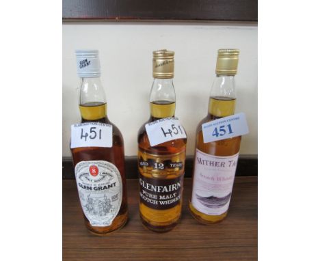  Sale Item:    3 BOTTLE WHISKY GLENFAIRN 12YR MITHER TAP & GLEN GRANT 8YRS  Vat Status:   No Vat   Buyers Premium:  This lot 