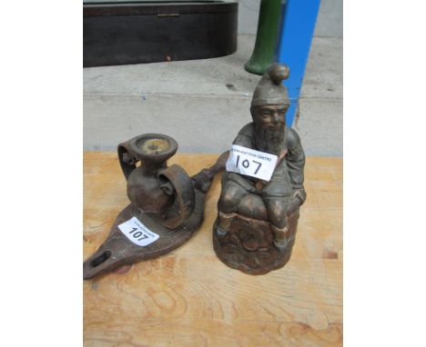  Sale Item:    TOBACCO JAR & WOODEN CANDLESTICK (AF)  Vat Status:   No Vat   Buyers Premium:  This lot is subject to a Buyers