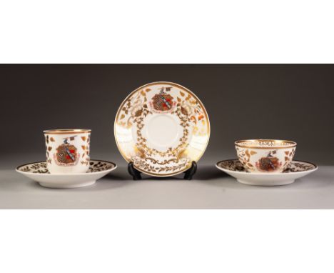TWENTY PIECE NINETEENTH CENTURY SPODE ARMORIAL CRESTED CHINA PART TEA AND COFFEE SERVICE, now suitable for four persons, comp