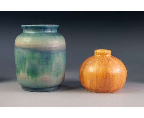 TWO PILKINGTONS ROYAL LANCASTRIAN MATT GLAZED POTTERY VASES THROWN BY E.T. RADFORD, comprising, one of cylindrical form, glaz