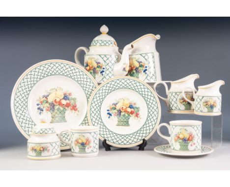 FIFTY FOUR PIECE MODERN VILLEROY &amp; BOCH 'BASKET' PATTERN POTTERY DINNER AND TEA SERVICE FOR EIGHT PERSONS, INCLUDING, fou