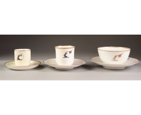 NINETEEN PIECE SPODE AND COPELAND ARMORIAL CRESTED CHINA PART TEA SERVICE, comprising: TWO BREAKFAST CUPS, TWO TEA CUPS and F