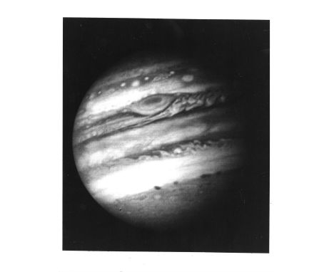 
	
		Vintage gelatine silver print, NASA press photo of Jupiter as taken aboard Voyager I on the 9th January 1979.
		Violet c