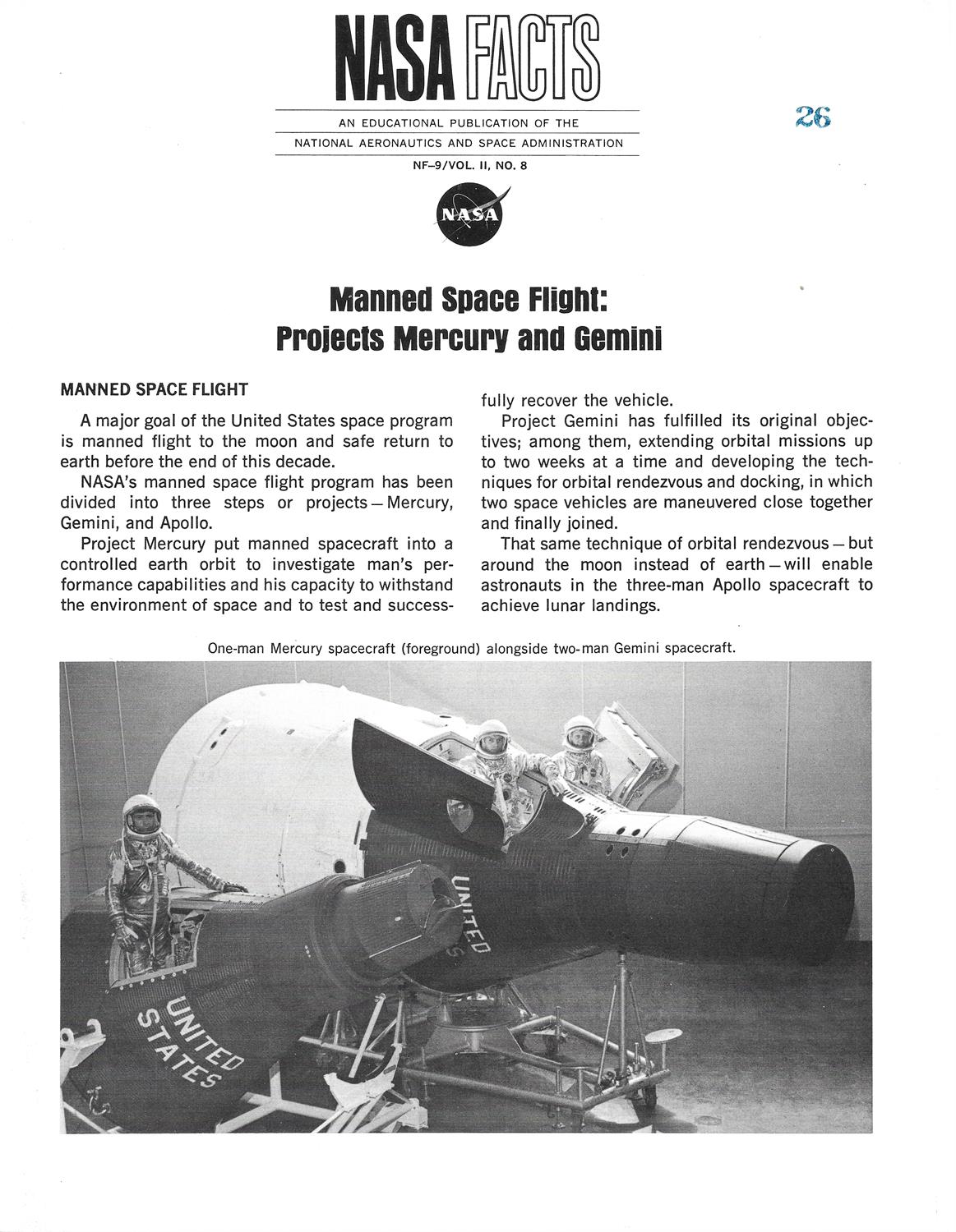 A collection of vintage publications and press kits related to the NASA's Mercury programme,