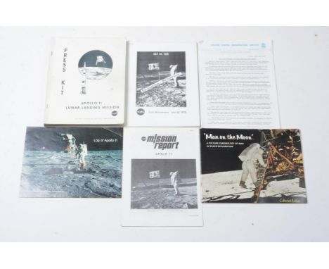 
	
		A group of original NASA press releases and other associated printed booklets related to the historic moon landing missi