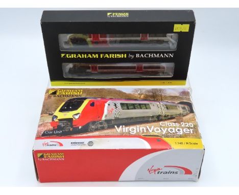 A boxed Graham Farish by Bachmann Class 220 Virgin Voyager four car unit twinned with a boxed Graham Farish by Bachmann 371-4