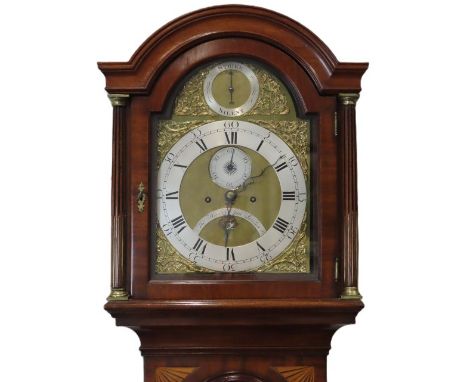 An impressive, fine 18thC. mahogany cased longcase clock by Thomas Hunter of London with brass &amp; silvered dial, winds &am