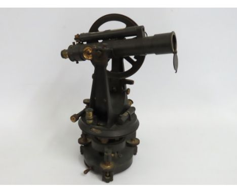 A Stanley brass theodolite, patent 111347, damage to top level glass, 350mm tall x 260 wide
