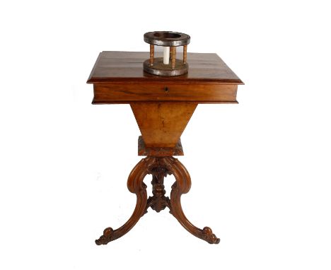 19th Century walnut sewing/work box plus a Antique Wooden Millers Bobbin Flange 1920'sDimensions 49cm(W) 36cm(D) 77cm(H)