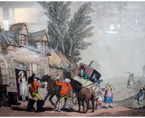 Lewis after Frederick George Byron 'Changing Horses near Clermont'Engraving with later hand-colouring 38 x 58cmTogether with 