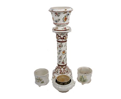 Antique Victorian ceramic jardiniere pedestal stand plant pot bowl. together with 4 ceramic planters.