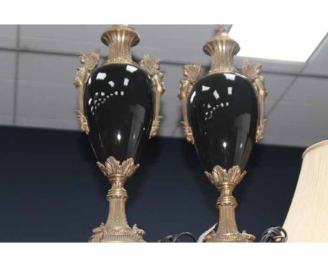 PAIR OF REPRODUCTION CERAMIC AND GILT METAL TABLE LAMPS