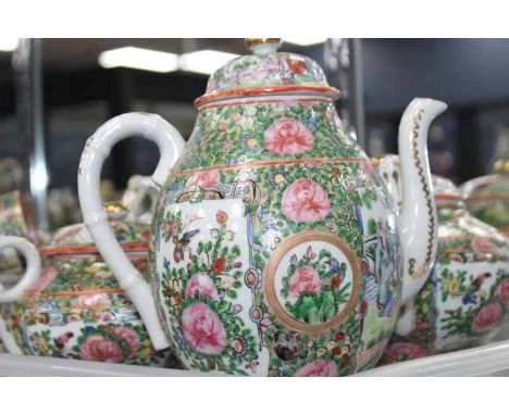 TWO EARLY 20TH CENTURY FAMILLE ROSE TEA SETS
including a set of twelve square cups, twelve square saucers, twelve square side