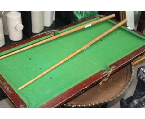 CHILDS MINIATURE SNOOKER TABLE, CUES, BALLS AND SCOREBOARD
together with a group of vintage Badminton racquets