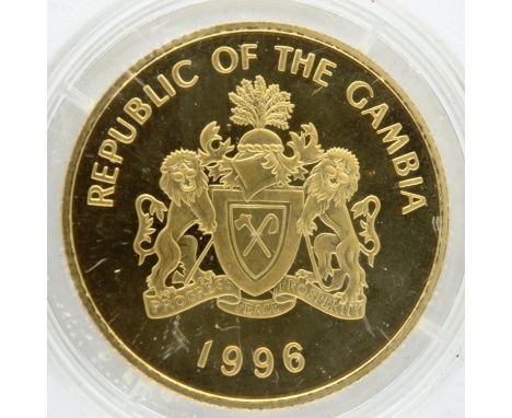 1996 Republic of Gambia gold proof 150 Dilasis commemorative. P&amp;P Group 0 (£5+VAT for the first lot and £1+VAT for subseq
