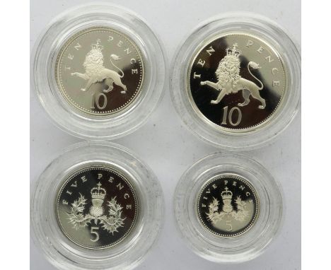 1992 silver proof 10p two-coin set, with 1990 silver proof 5p two-coin set, each boxed with certificates. P&amp;P Group 1 (£1