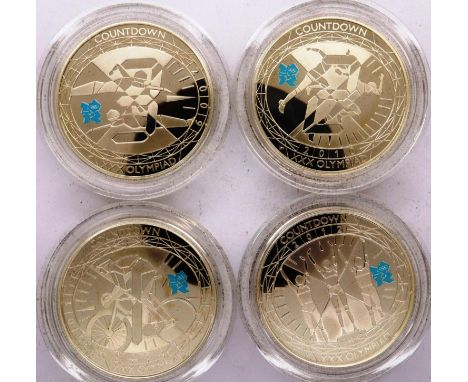 The Countdown to London 2012 set of four silver proof £5 coins, boxed with certificates. P&amp;P Group 1 (£14+VAT for the fir
