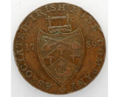1789 Irish Cronebane mining token. P&amp;P Group 0 (£5+VAT for the first lot and £1+VAT for subsequent lots) 