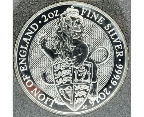 2016 silver proof 2oz round, The Queens Beasts, boxed with certificate. P&amp;P Group 1 (£14+VAT for the first lot and £1+VAT