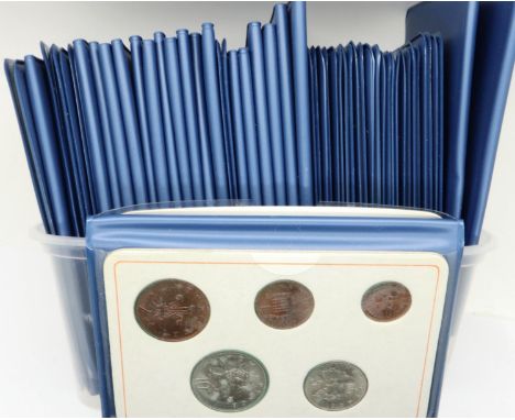 Thirty eight commemorative Britains First Decimal Coins sets, each in blue folders, complete with certificates. P&amp;P Group