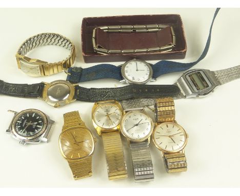 Gent's Omega rolled gold watch, manual and eight others, various, bracelets and other items.