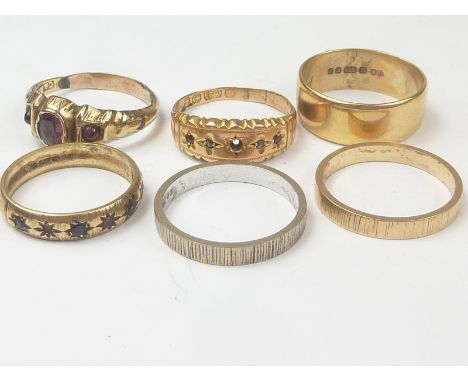 Five 9ct gold rings and another 15ct. (6)   Condition Report.  9ct gold rings gross weight 11g.15ct gold ring 1.8g