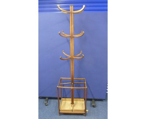 19th century mahogany hat and stick stand of cluster column form with scrolling hooks and double copper umbrella wells (a.f.)