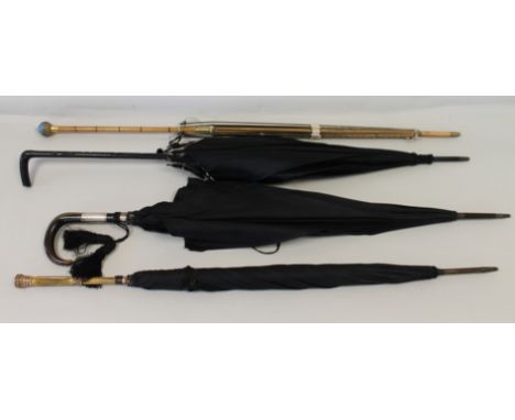 Early 20th century Paragon umbrella by S. Fox & Co. Ltd, with black cotton canopy and horn handle with silver mounts, dated 1