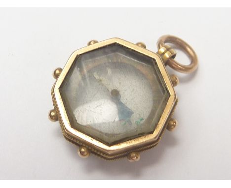 Victorian gold octagonal watch fob compass, probably 15ct. Condition Report. Has been well used but generally good. Compass n