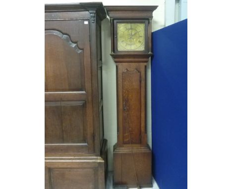 Late 18th century, 30 hour oak longcase clock, by James Monkhouse, Carlisle, square brass 12" dial with engraved centre, rece