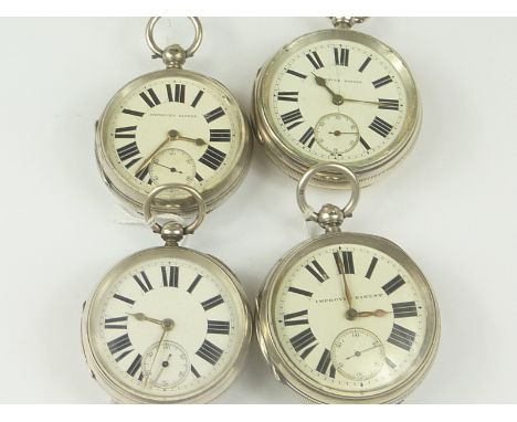 Three silver lever watches "Improved Patent" with bold enamel dials and another similar. (4)