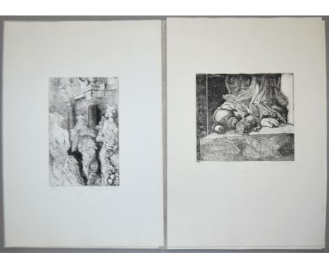 Volker Stelzmann, Mappe "Haynewalder Elegien" mit 10 Radierungen von 1975/76 &amp;amp; 3 Radierungen u. 2 Holzschnitte von 19