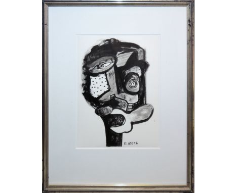 Otmar Alt, "Clown mit Sorgen", signierte Tuschezeichnung von 1996, gerahmtOtmar Alt, *1940 Wernigerode, "Clown mit Sorgen", T