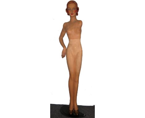 Lebensgroßes Mannequin, Schaufensterfigur um 1930/35Sog. "Steck-Relief-Figur" zur Präsentation von Stoffen oder Kleidern, rüc