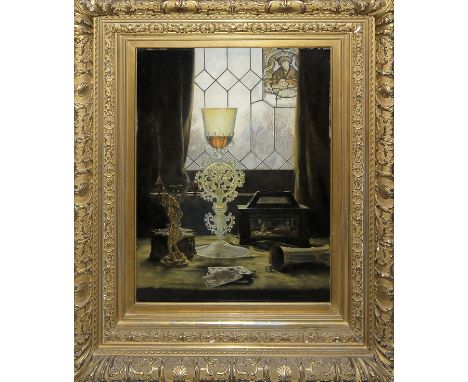 August Holmberg, Großes Stillleben mit barockem Weinglas, Ölgemälde um 1890 im originalen GoldstuckrahmenAugust Johann Holmbe