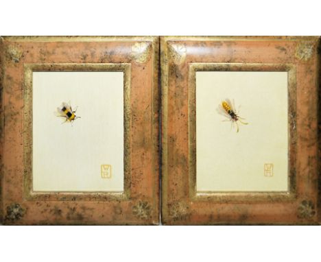 René Walch, Hummel und Wespe, Gegenstücke, 2 Ölgemälde, ansprechend gerahmtRené Walch, *1935, Hummel und Wespe, Gegenstücke, 