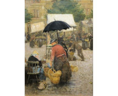 Hermann Linde, Auf dem Markt (Lübeck?), ÖlgemäldeHermann Linde, 1863 Lübeck - 1923 Arlesheim, deutscher Maler, Orientalist un
