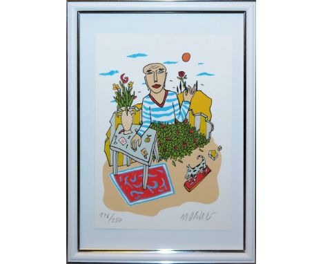Moritz Götze, Blumenkavalier, signierte Farbserigraphie von 1996, gerahmtMoritz Götze, *1964 Halle (Saale), Blumenkavalier, F
