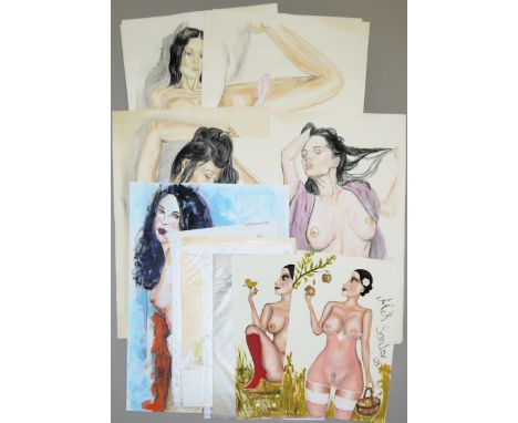 Erotische Kunst: Sammlungsnachlass mit 19 Zeichnungen/Aquarellen, u.a. Carola Ostojich, Alek Sander, Hermann R. Heim &amp;amp