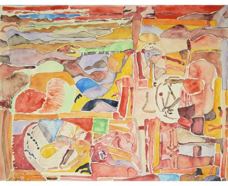 Edvard Frank, Abstrakte Komposition, Aquarell der 1950-er JahreEdvard Frank,1909 Korschenbroich - 1972 Saarlouis, deutscher M