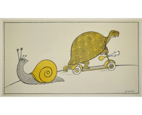 Willi Hertlein, Schnecke und Schildkröte, aquarellierte Tuschezeichnung, aus dem Nachlass des KünstlersWilli Hertlein, 1908 N