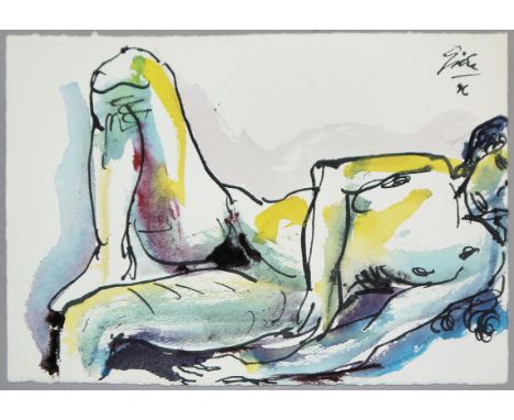 Hubertus Giebe, Liegender weiblicher Akt, Aquarell / Tusche von 1996Hubertus Giebe, *1953 Dohna, deutscher Maler und Grafiker